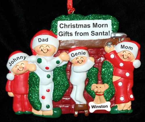 Family Christmas Ornament Winter Morn for 4 with Pets Personalized by RussellRhodes.com