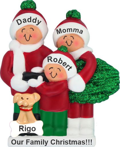 Buying Our Family Tree Family Christmas Ornament for 3 with Pets Personalized by RussellRhodes.com