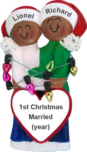 Biracial Lesbian Couple First Christmas Married Ornament Personalized by RussellRhodes.com