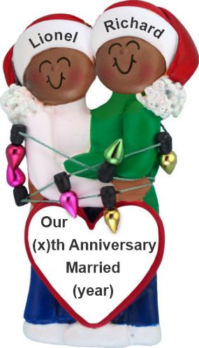 Biracial Gay Couple Anniversary Christmas Ornament Personalized by RussellRhodes.com