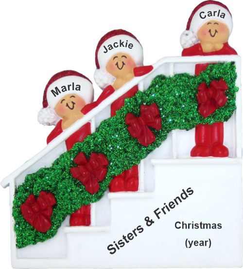 3 Siblings or Sisters Christmas Ornament Holiday Banister Personalized by RussellRhodes.com