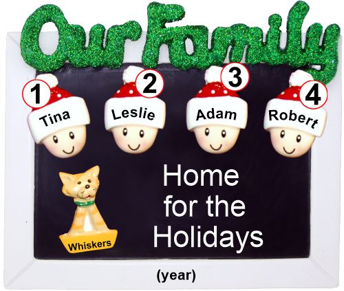 Family Christmas Ornament Holiday Frame for 4 with Pets Personalized by RussellRhodes.com