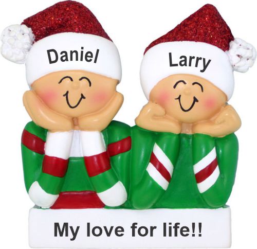 Gay Couple Christmas Ornament Xmas Morn PJs Personalized by RussellRhodes.com