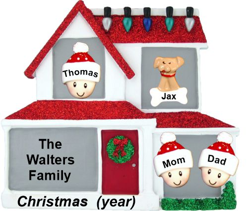 Family Christmas Ornament for 3 Home for Xmas with Pets Personalized by RussellRhodes.com