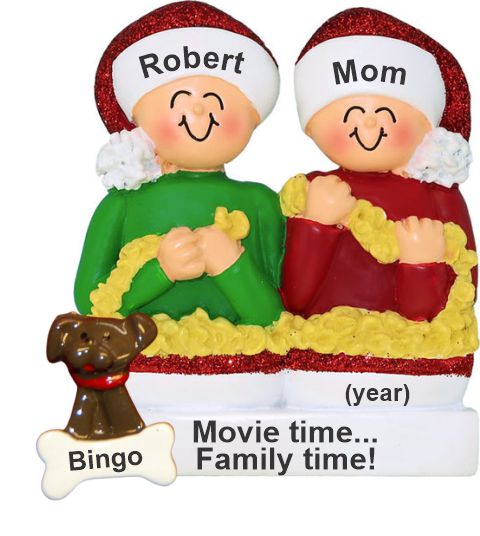 Stringing Popcorn Single Mom 1 Child Christmas Ornament with Pets Personalized by RussellRhodes.com