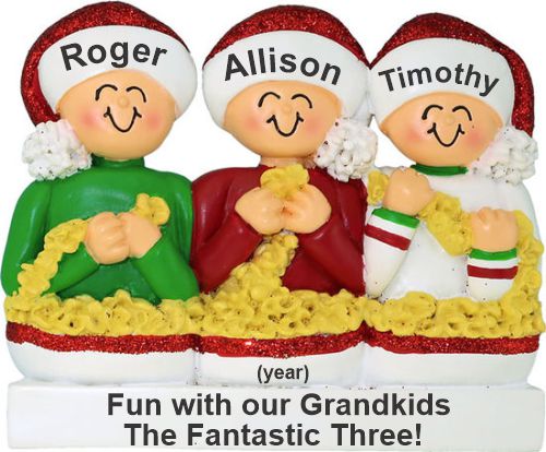 Stringing Popcorn 3 Grandkids Christmas Ornament Personalized by RussellRhodes.com