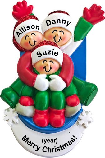 Sledding 3 Grandchildren Christmas Ornament Personalized by RussellRhodes.com