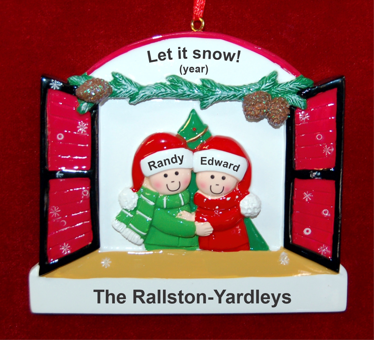 Gay Couple Holiday Window Personalized FREE at PersonalizedOrnamentsMarket.com by Russell Rhodes