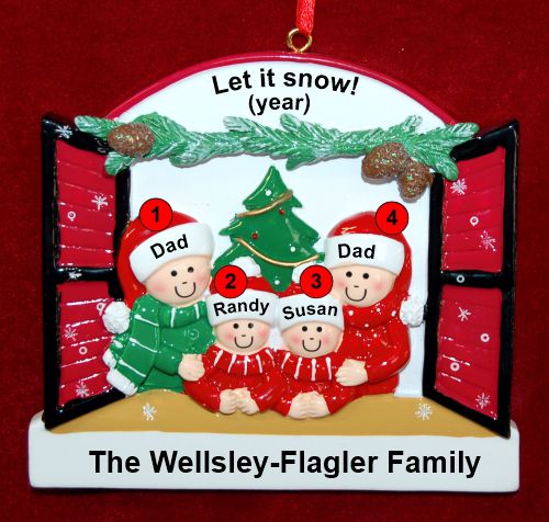 Gay Family of 4 Christmas Ornament Holiday Window Personalized FREE at PersonalizedOrnamentsMarket.com by Russell Rhodes