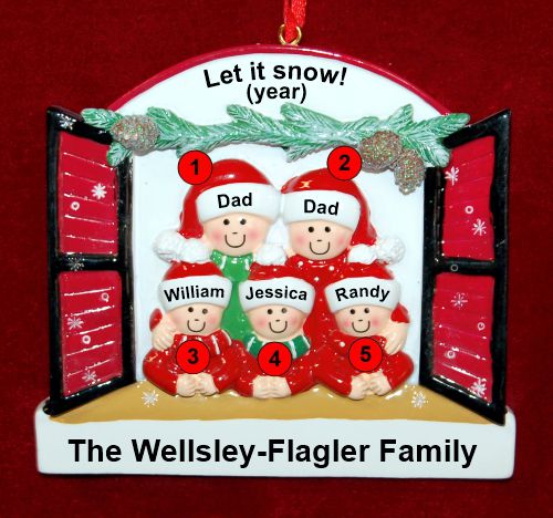 Gay Family of 5 Christmas Ornament Holiday Window Personalized FREE at PersonalizedOrnamentsMarket.com by Russell Rhodes