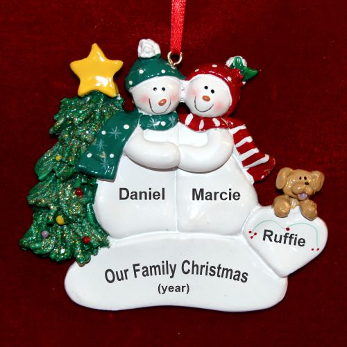 Couples Christmas Ornament with Tan Dog Personalized by RussellRhodes.com