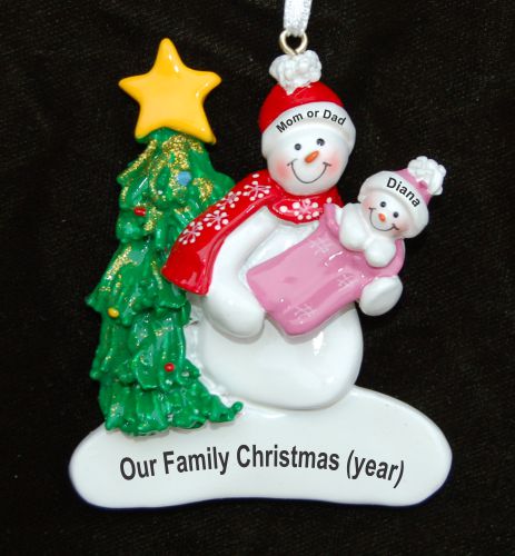 Single Parent with Baby in Pink Christmas Ornament Personalized FREE at PersonalizedOrnamentsMarket.com by Russell Rhodes