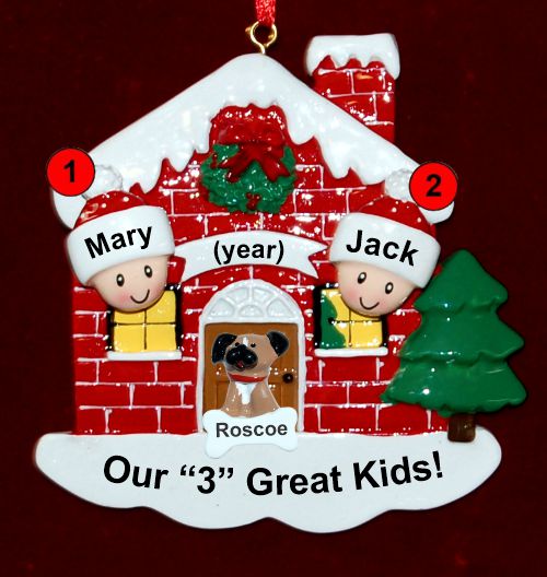 Family Christmas Ornament Home for the Holidays Just the 2 Kids with 1 Dog, Cat, Pets Custom Add-ons Personalized by RussellRhodes.com