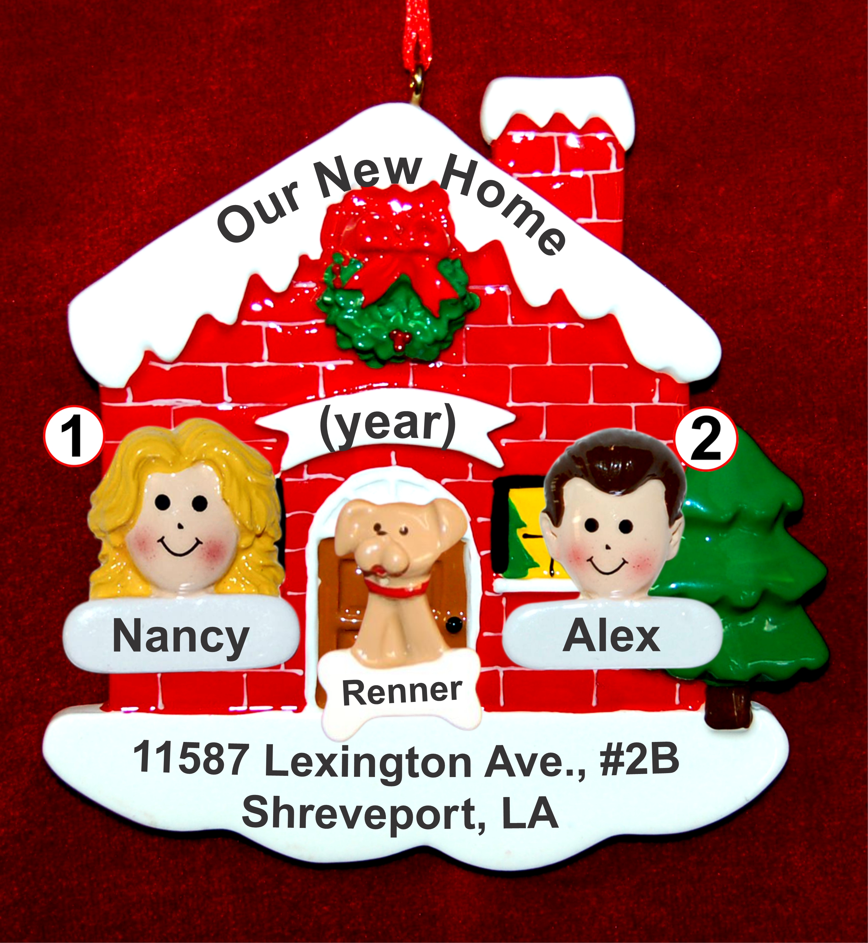 Our New Home for Couple with Add-on Dogs, Cats, or Pets Christmas Ornament Custom Faces Personalized FREE at PersonalizedOrnamentsMarket.com by Russell Rhodes