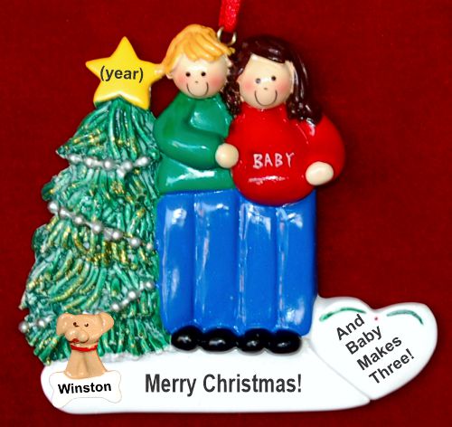 Expecting Couple Christmas Ornament Male Blond Female Brunette with Dogs, Cats, Pets Custom Added Personalized FREE at PersonalizedOrnamentsMarket.com by Russell Rhodes