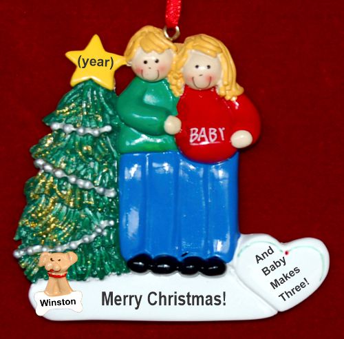 Expecting Couple Christmas Ornament Both Blond with Dogs, Cats, Pets Custom Added Personalized FREE at PersonalizedOrnamentsMarket.com by Russell Rhodes