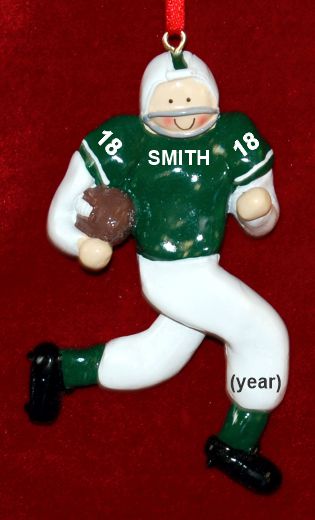 Football Christmas Ornament Green Jersey Personalized FREE at PersonalizedOrnamentsMarket.com by Russell Rhodes