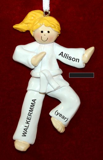 Martial Arts Karate Christmas Ornament Blond Female Black Belt Personalized by RussellRhodes.com