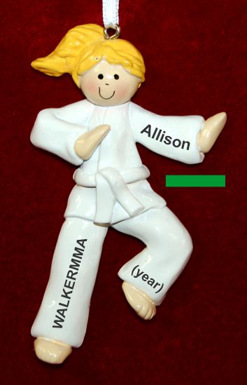 Martial Arts Karate Christmas Ornament Blond Female Green Belt Personalized by RussellRhodes.com