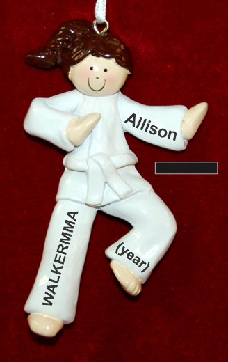 Martial Arts Karate Christmas Ornament Brunette Female Black Belt Personalized by RussellRhodes.com