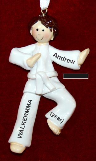 Martial Arts Karate Christmas Ornament Brunette Male Black Belt Personalized by RussellRhodes.com