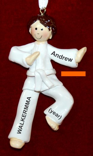 Martial Arts Karate Christmas Ornament Brunette Male Orange Belt Personalized by RussellRhodes.com