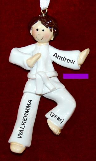 Martial Arts Karate Christmas Ornament Brunette Male Purple Belt Personalized by RussellRhodes.com