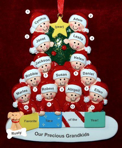 Ornament for Grandparents 13 Grandchildren All Together with Dogs, Cats, Pets Custom Added Personalized FREE at PersonalizedOrnamentsMarket.com by Russell Rhodes