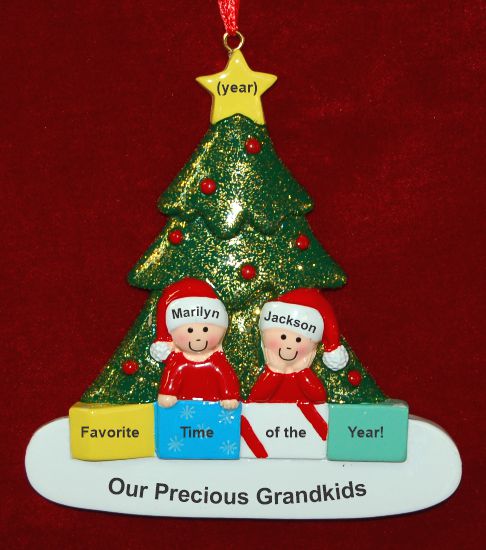 Ornament for Grandparents  2 Grandchildren in Front of Tree Personalized by RussellRhodes.com