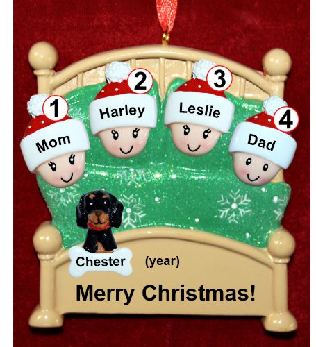 Family Christmas Ornament Cozy & Warm for 4 with 1 Dog, Cat, Pets Custom Add-ons Personalized by RussellRhodes.com