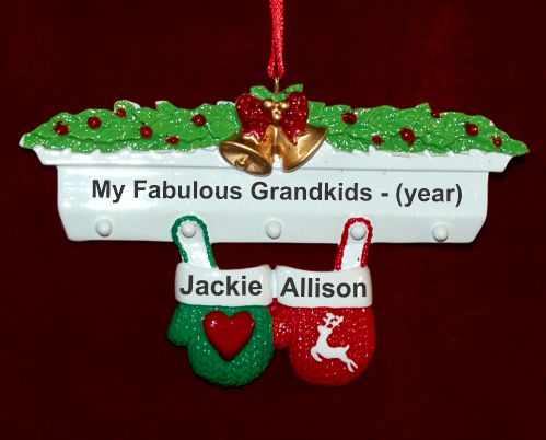 Grandparents Christmas Ornament Festive Mittens 2 Grandkids Personalized by RussellRhodes.com