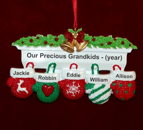 Grandparents Christmas Ornament Festive Mittens 5 Grandkids Personalized by RussellRhodes.com