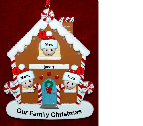 Family of 3 Gingerbread House Christmas Ornament Personalized by RussellRhodes.com