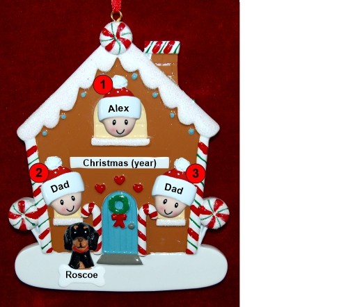 Family of 3 Gingerbread House Christmas Ornament with 1 Dog, Cat, Pets Custom Add-ons Personalized by RussellRhodes.com