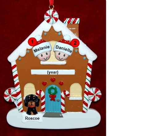 Couples Gingerbread House Christmas Ornament with 1 Dog, Cat, Pets Custom Add-ons Personalized by RussellRhodes.com