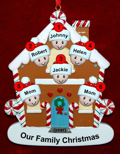 Family of 6 Gingerbread House Christmas Ornament Personalized FREE at PersonalizedOrnamentsMarket.com by Russell Rhodes