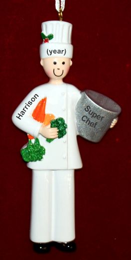 Chef Christmas Ornament Male Culinary Master Personalized FREE at PersonalizedOrnamentsMarket.com by Russell Rhodes