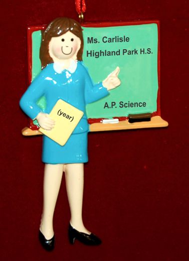 Teacher Christmas Ornament Brunette Female Personalized by RussellRhodes.com