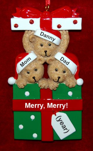 Family of 3 Christmas Ornament Hugs & Cuddles Personalized by RussellRhodes.com