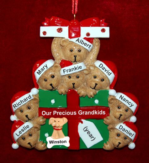 Grandparents Christmas Ornament Hugs & Cuddles 8 Grandkids with Pets Personalized by RussellRhodes.com