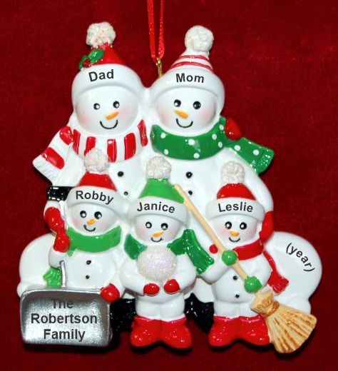 Family Christmas Ornament Snow & Fun for 5 Personalized by RussellRhodes.com