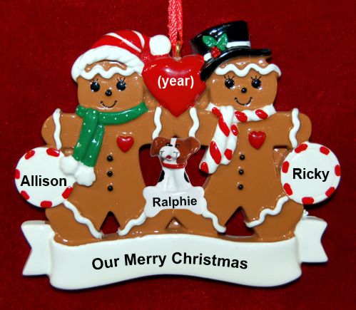 Couples Christmas Ornament Gingerbread Fun with Dogs, Cats, Pets Custom Add-ons Personalized FREE at PersonalizedOrnamentsMarket.com by Russell Rhodes