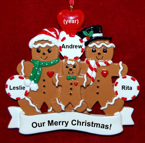 Lesbian Family Christmas Ornament 1 Child Gingerbread Fun Personalized FREE at PersonalizedOrnamentsMarket.com by Russell Rhodes