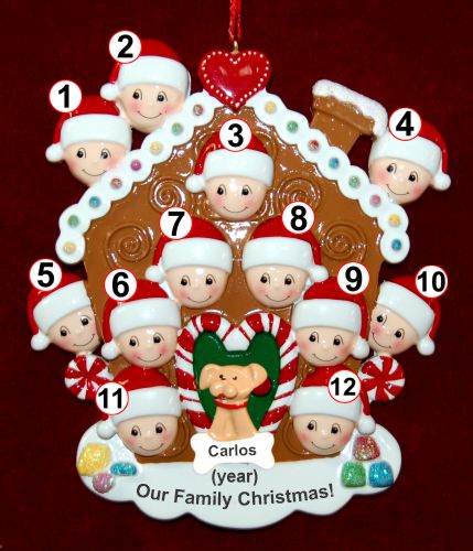 Group or Family Christmas Ornament Gingerbread Joy for 12 with 1 Dog, Cat, Pets Custom Add-on Personalized by RussellRhodes.com