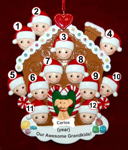 Grandparents Christmas Ornament Gingerbread Joy for 12 with 1 Dog, Cat, Pets Custom Add-on Personalized by RussellRhodes.com