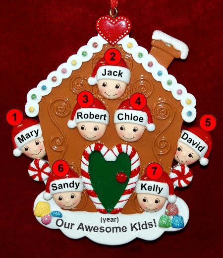 Family Christmas Ornament Gingerbread Joy Just the 7 Kids Personalized by RussellRhodes.com