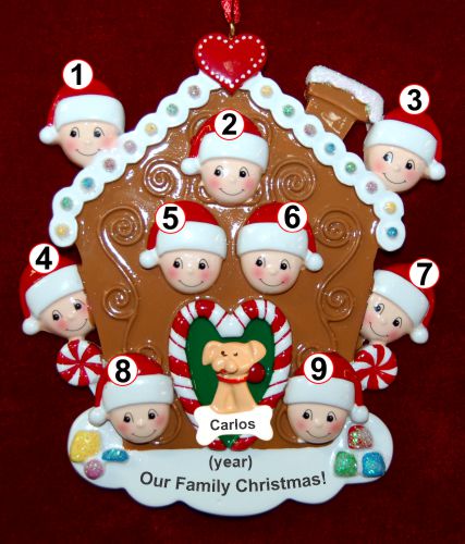 Group or Family Christmas Ornament Gingerbread Joy for 9 with 1 Dog, Cat, Pets Custom Add-on Personalized by RussellRhodes.com