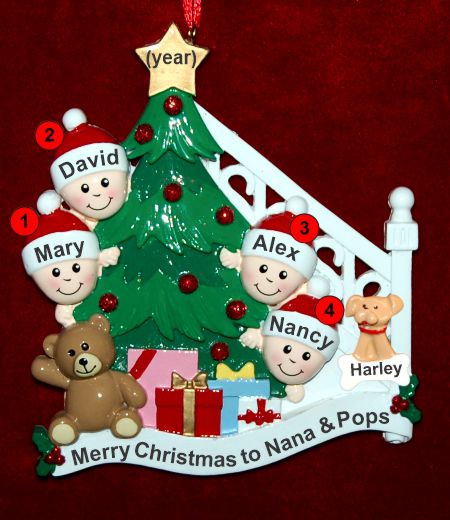 Grandparents Christmas Ornament 4 Grandkids Ready to Celebrate with Pets Personalized FREE at PersonalizedOrnamentsMarket.com by Russell Rhodes