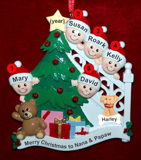 Grandparents Christmas Ornament 5 Grandkids Ready to Celebrate with Pets Personalized FREE at PersonalizedOrnamentsMarket.com by Russell Rhodes