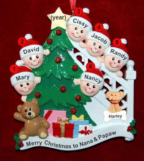 Grandparents Christmas Ornament 6 Grandkids Ready to Celebrate with Pets Personalized FREE at PersonalizedOrnamentsMarket.com by Russell Rhodes